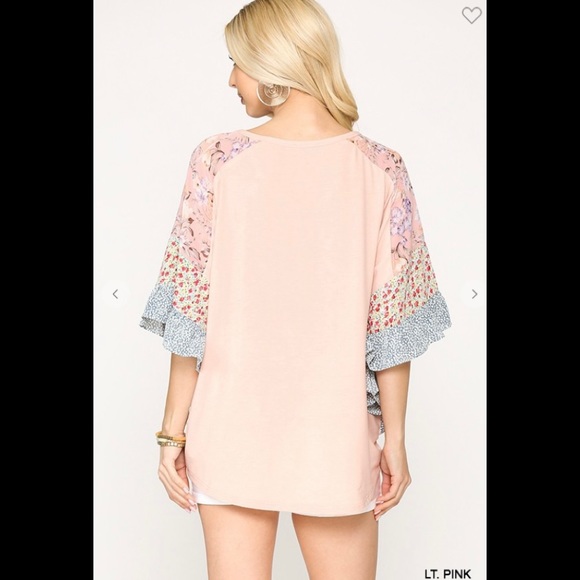 Floral knit ruffle sleeve top - Picture 4 of 5